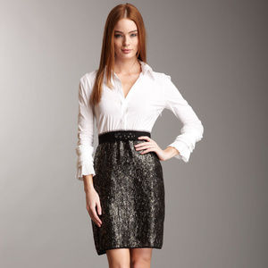 BCBGMaxAzria | Metallic & White LS Dress | 12